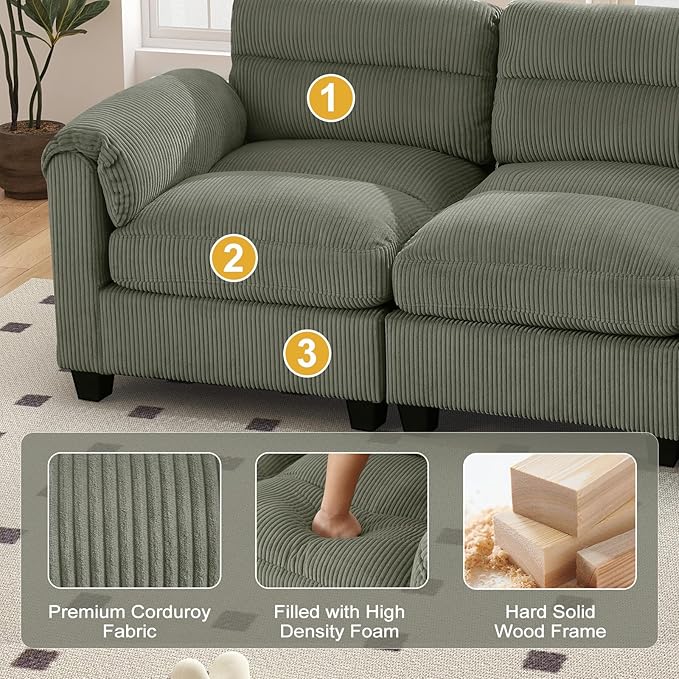 HAOMARKETS Corduroy Sofa Set, Two Upholstered Loveseat, and 3-Seater Couch