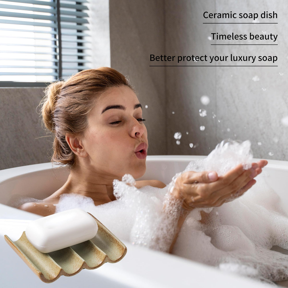 Soap Dish, Draining Ceramic Soap Holder Fluted Design Bar Soap Holder for Shower Bathroom, Soap Saver, Gift for Women Man, White 1 Pcs