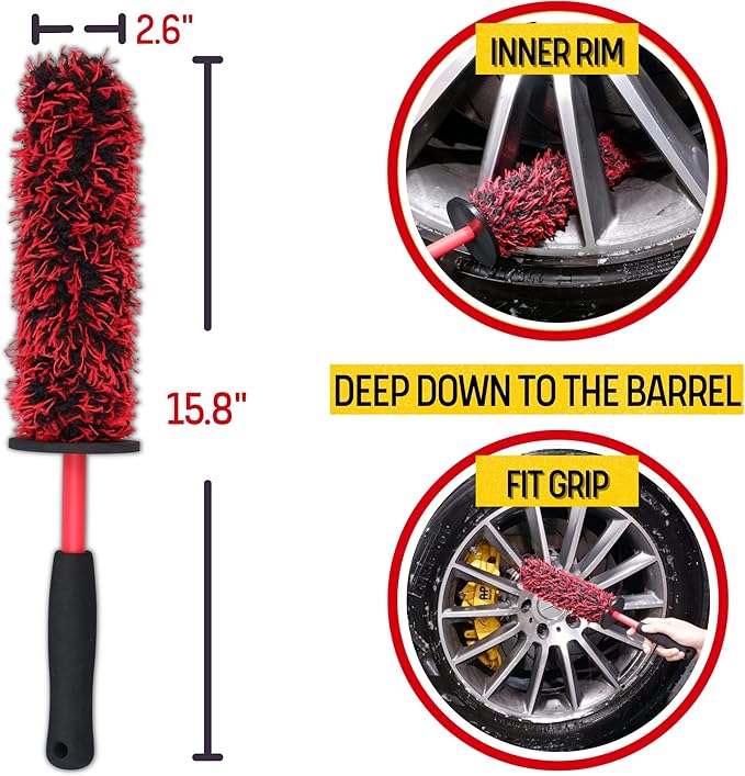 Metal Free Microfiber Wheel Brush Kit- Microfiber Angled Wheel Brush, Long