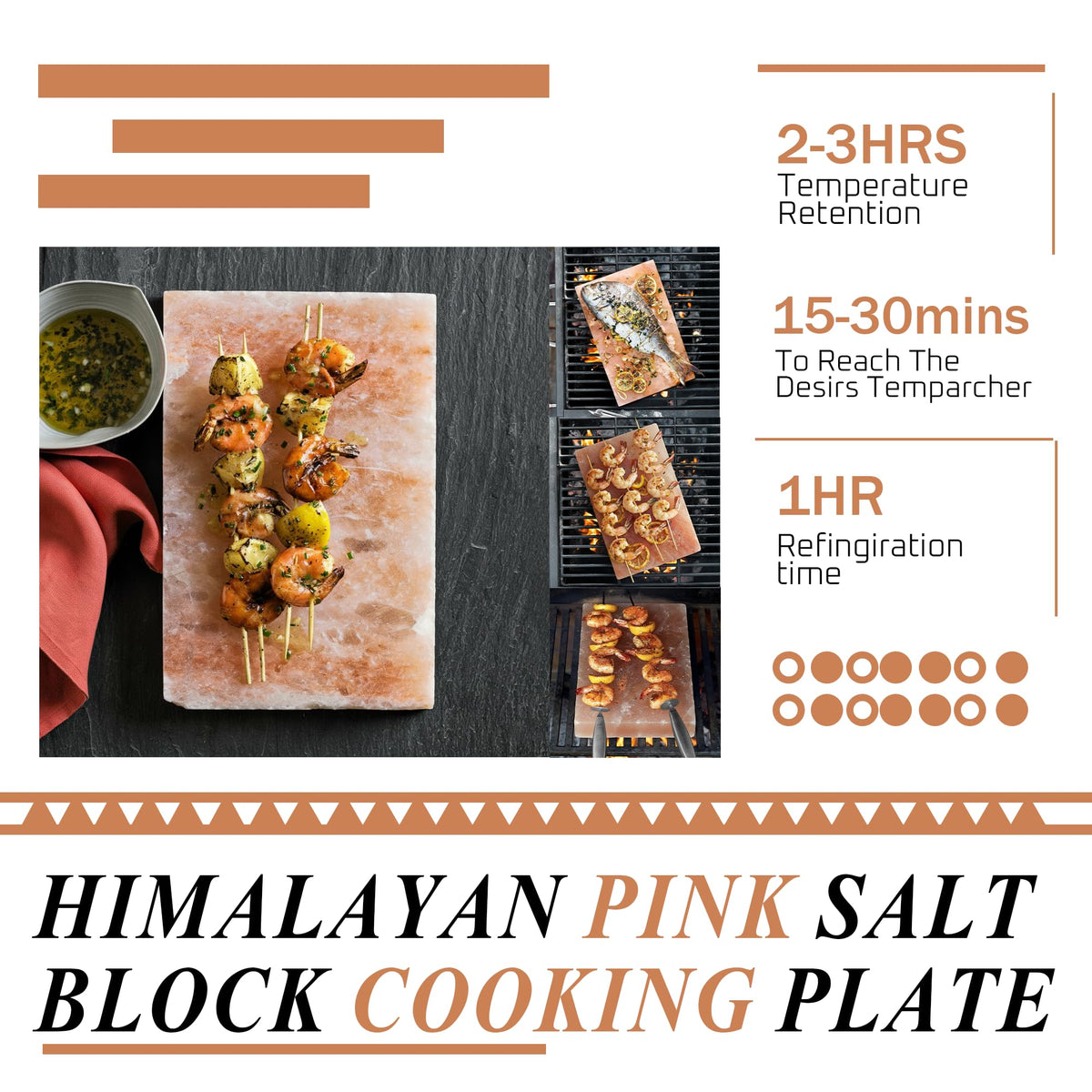Himalayan Pink Salt Blocks for Cooking & Grilling – Pack of 6 | 8” x 4” x 1” Natural Food-Grade Salt Slabs for BBQ, Steak, Seafood, & Serving