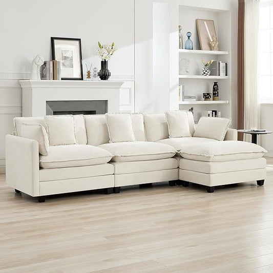 111'' Sectional Cloud Deep Seat Couch, Modern Comfy Chenille L Shaped Sectional