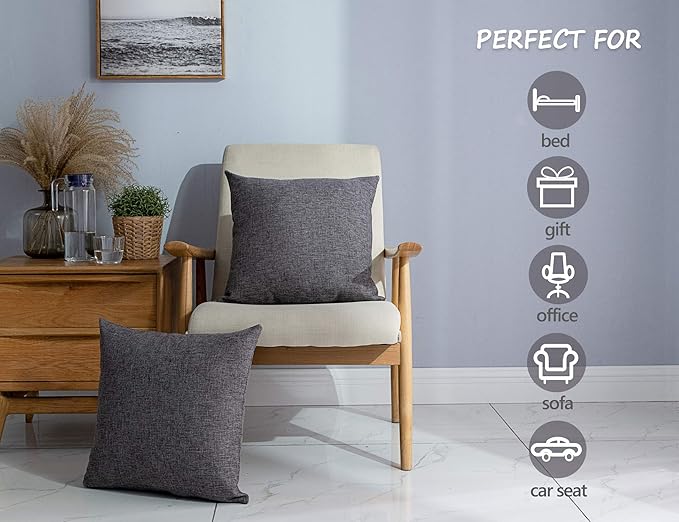 Stellhome Set of 2 Linen Throw Pillow Case Square Decorative Farmhouse Burlap