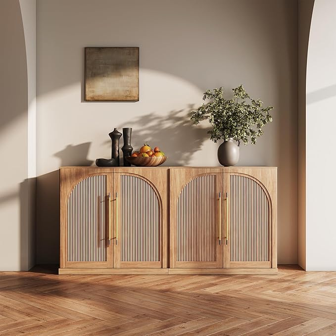 BELLEZE 3 Tier Bookshelf with Double-Arc Door