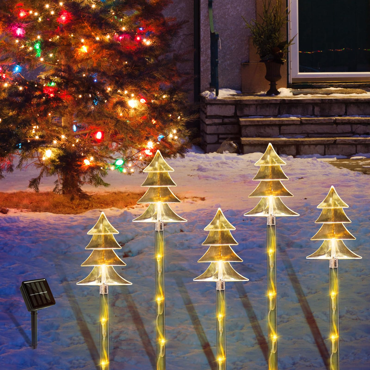 ILLUMINEW Christmas Solar Stake Lights, 5 Pack Waterproof Landscape Christmas Lights, Pathway Christmas Decorations, LED Lights for Yard Lawn Patio Walkway Decor (10PCS Tree-Warm White)