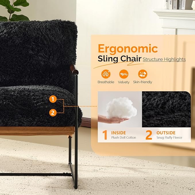 VINGLI 28" Wide Plush Upholstery Sling Modern Accent Chair