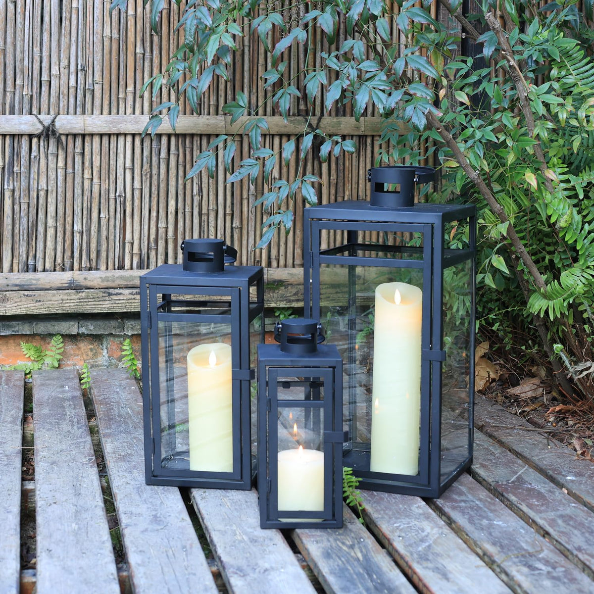 NEEDOMO Stainless Lanterns Decorative Outdoor & Indoor, Set of 3 Outdoor Lanterns for Porch, 22"/ 17"/14" Candle Lantern,Stainless with Glass, Water-Proof Farmhouse, Patio, Pathway, Christmas