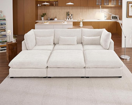 115" Oversized Chenille Couch Modular Sectional Sofa, Washable Cloud Couch