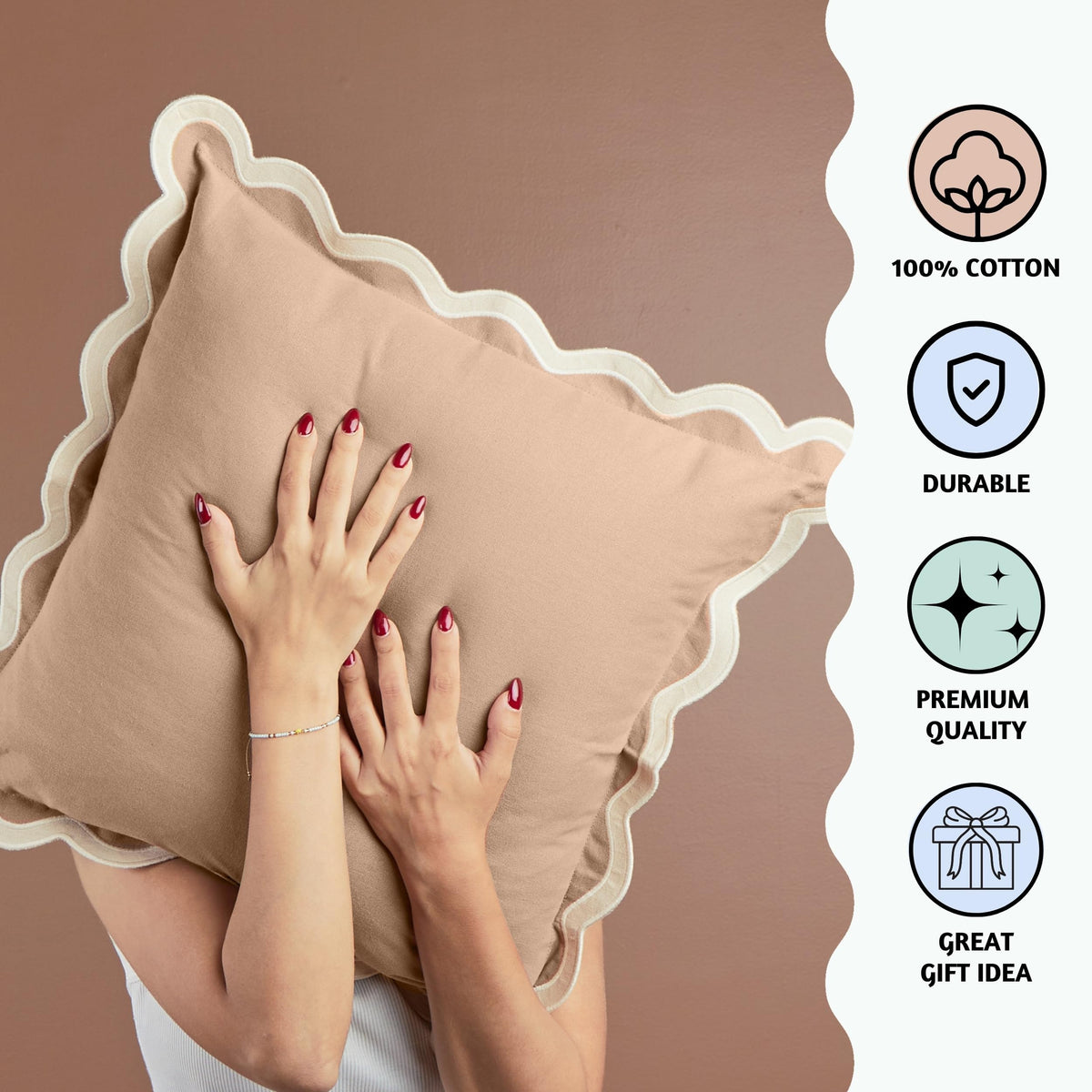 Folkulture Fall Pillow Covers 20x20 - Set of 2 | Brown Fall Throw Pillows for Living Room, Fall Bedroom Decor |Decorative, Cute, Aesthetic, Preppy, Scalloped Outdoor Pillows for Couch,Farmhouse Decor