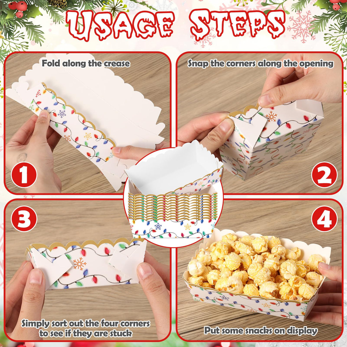 Dunzoom 60 Pcs Christmas Paper Plates Food Trays Plaid Light Nutcracker Gingerbread Christmas Movie Snack Tray Disposable Xmas Paper Boat Bowl for Nacho Popcorn Holiday Party Supplies(Bright)