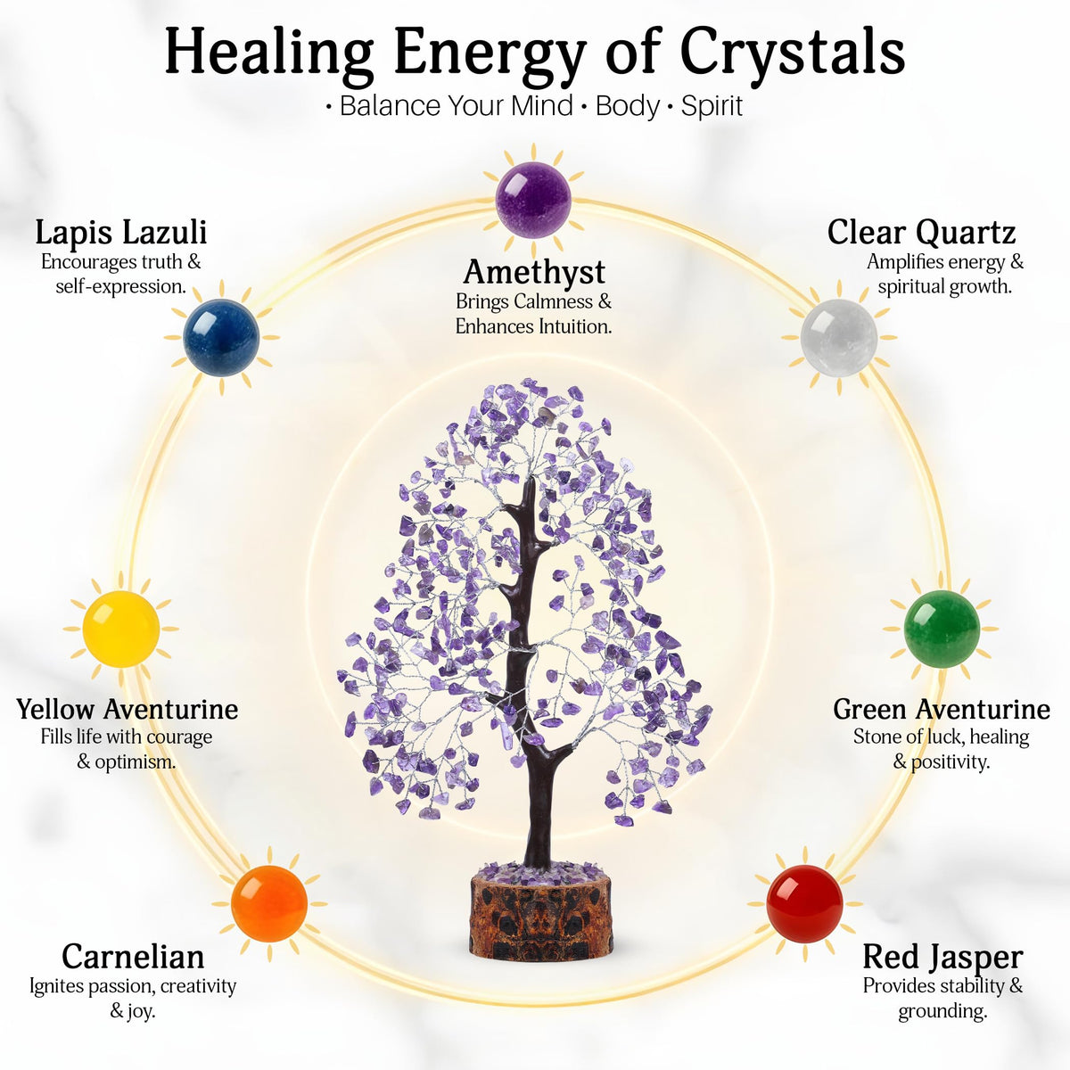 FASHIONZAADI Amethyst Crystal Tree - Chakra Crystals - Money Gem Tree - Purple Home Decor - Feng Shui Crystal - Chakra Crystals - Prosperity Stone - Gifts for Women