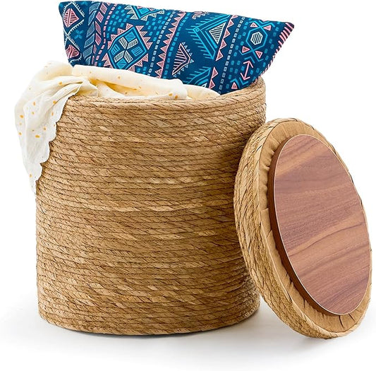 Wimarsbon Round Pouf Ottomans, Handwoven Natural Water Hyacinth Seagrass Pouffe