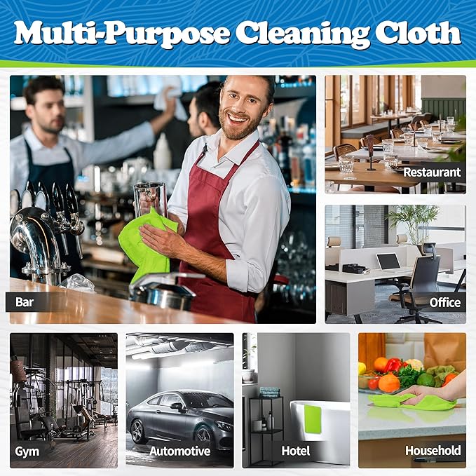 FIXSMITH Microfiber Cleaning Cloth, Shop Towels Bulk, 24 Pack Green Microfiber
