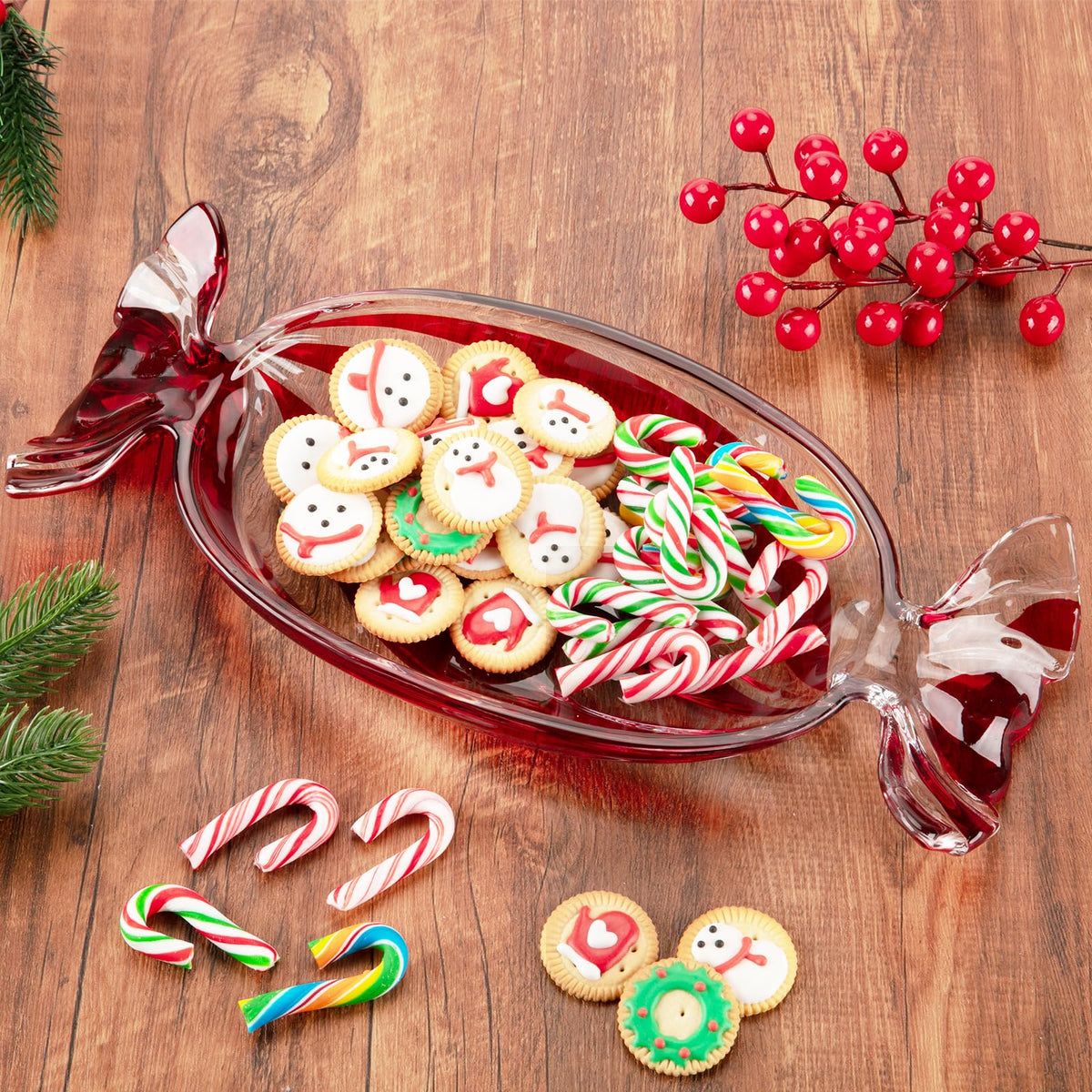 SHOWLOUE Christmas Platter Dish, Glass Candy Platter Serving Dessert Plates Christmas Dinnerware Tray Decorative Plates for Xmas Holiday Party Favor, Small