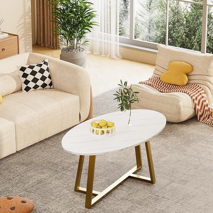 Wolawu Coffee Table White Faux Marble Coffee Table