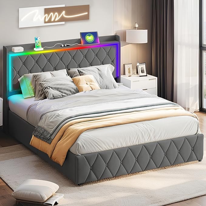 Modern Multi-Color LED Light Queen Bed Frame