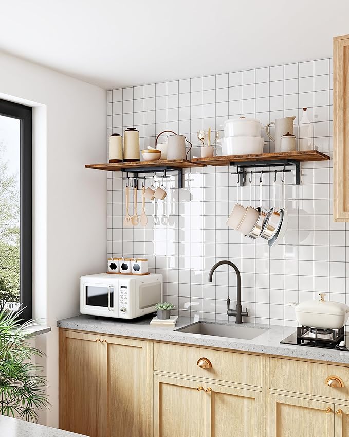 CHOEZON Wall-Mounted Pot Racks, Floating Shelves, Vintage Pot Hangers