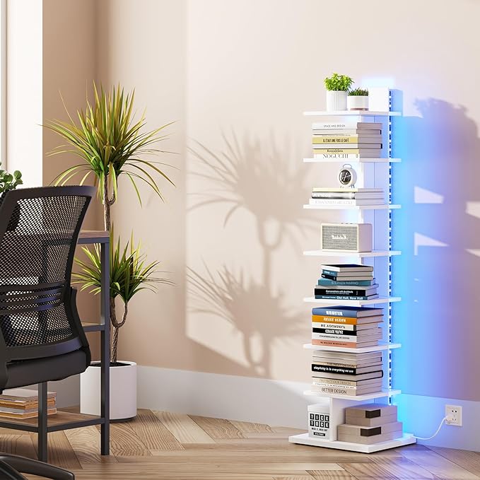 TUTOTAK Narrow Bookshelf, 8-Tier Bookcase