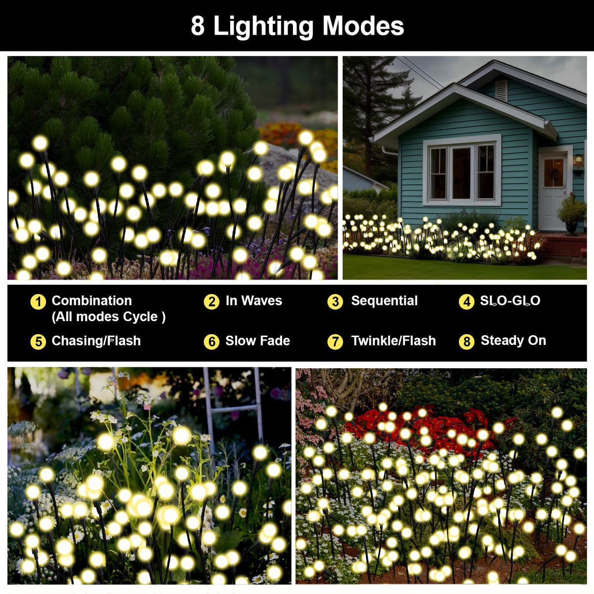 Petriveil Solar Firefly Lights Warm White, 8 Modes 800mAh Swaying Firefly Yard Lights Solar Powered Outdoor Waterproof for Outside Yard Patio Lawn Pathway Walkway Stake Christmas Garden Decor (8 Pack)
