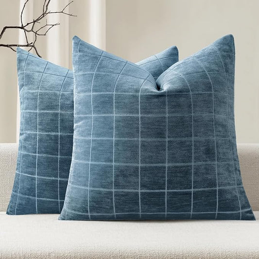 MIULEE Decorative Chenille Check Throw Pillow Covers Vintage Plaid Couch