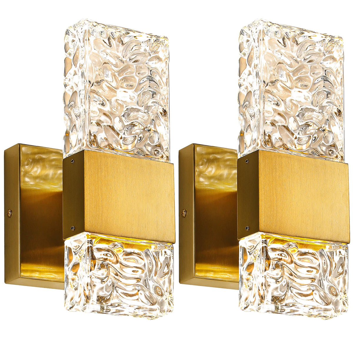 Epinl Gold Sconces Wall Lighting - Crystal Wall Sconces Set of Two Modern Bathroom Vanity Light Fixtures Hardwire Modern 4000K Dimmable LED Wall Mounted Sconces for Hallway Living Room