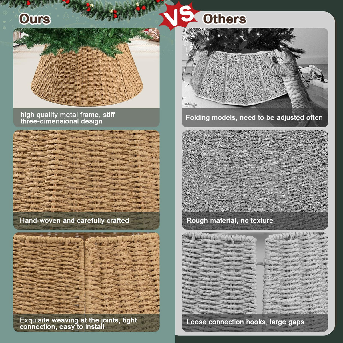 Kafuzi Christmas Tree Collar,24in Woven Christmas Tree Collars for Artificial Trees,Rattan Ring Base Cover Rustic & Farmhouse Holiday Decorations -Natural