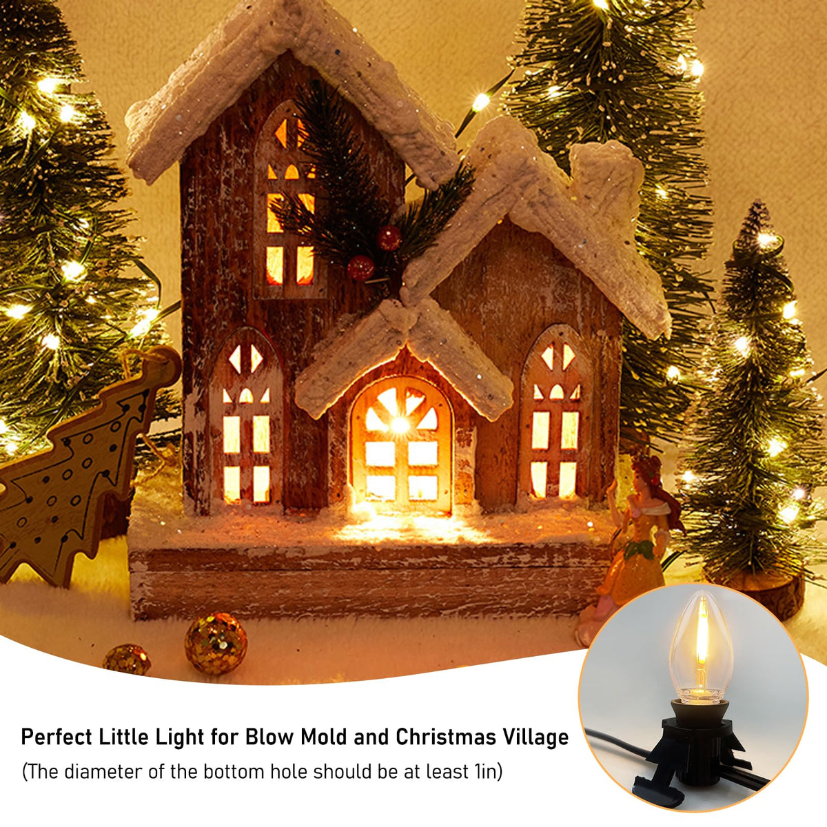 Accessory Cord with 5 LED Light Bulb and Female Plug, 11 Ft Christmas Village Light Cord with Clip, C7 Led Night Lights for Indoor Crafts Halloween Pumpkin Christmas Village House Decor, Black Wire