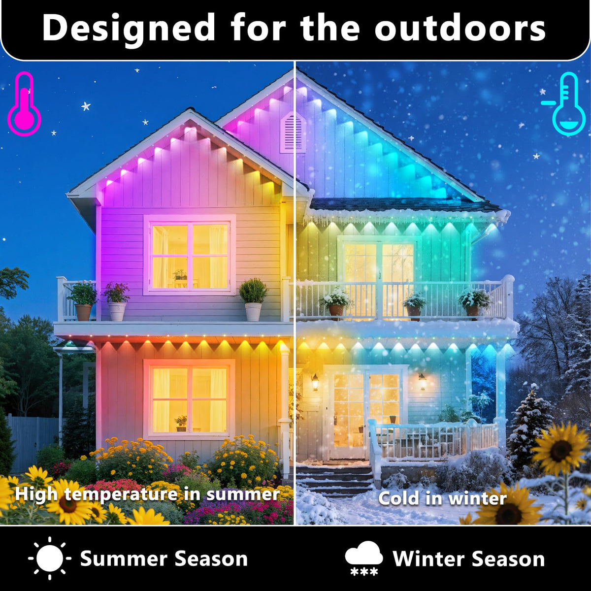 CETELUMA 200FT Permanent Outdoor RGB Lights - Waterproof Smart LED Eaves Lights with App/Remote Control, Music Sync & DIY Scenes, Perfect for Christmas, Halloween, Parties & Daily Decor