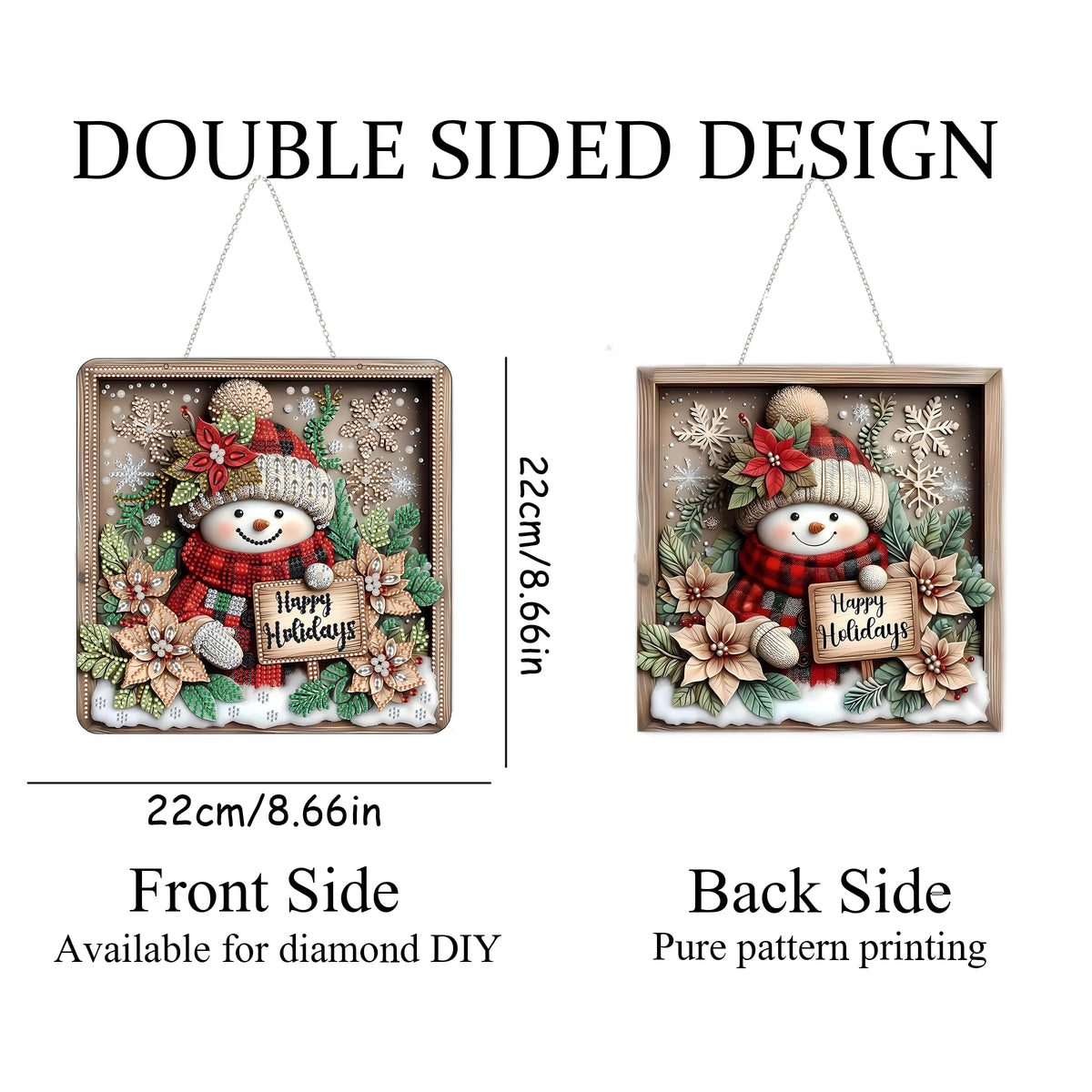 DIY Acrylic Diamond Art Painting Wreath Kits Special Shaped Rhinestone 5D Diamond Art Window Pendants Home Garden Wall Hanging Kits Hanging Ornament，Double Sided(Christmas Snowman-1)