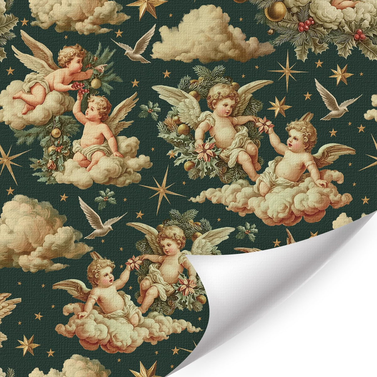 LHIUEM Lovely Cupids Peel and Stick Wallpaper Cupid Baby Angel Wings Vintage Wallpaper(17.3”X118”) White Angel Removable Gift Wrapping Paper Valentine's Day Accessory Kit for Bedroom Renter