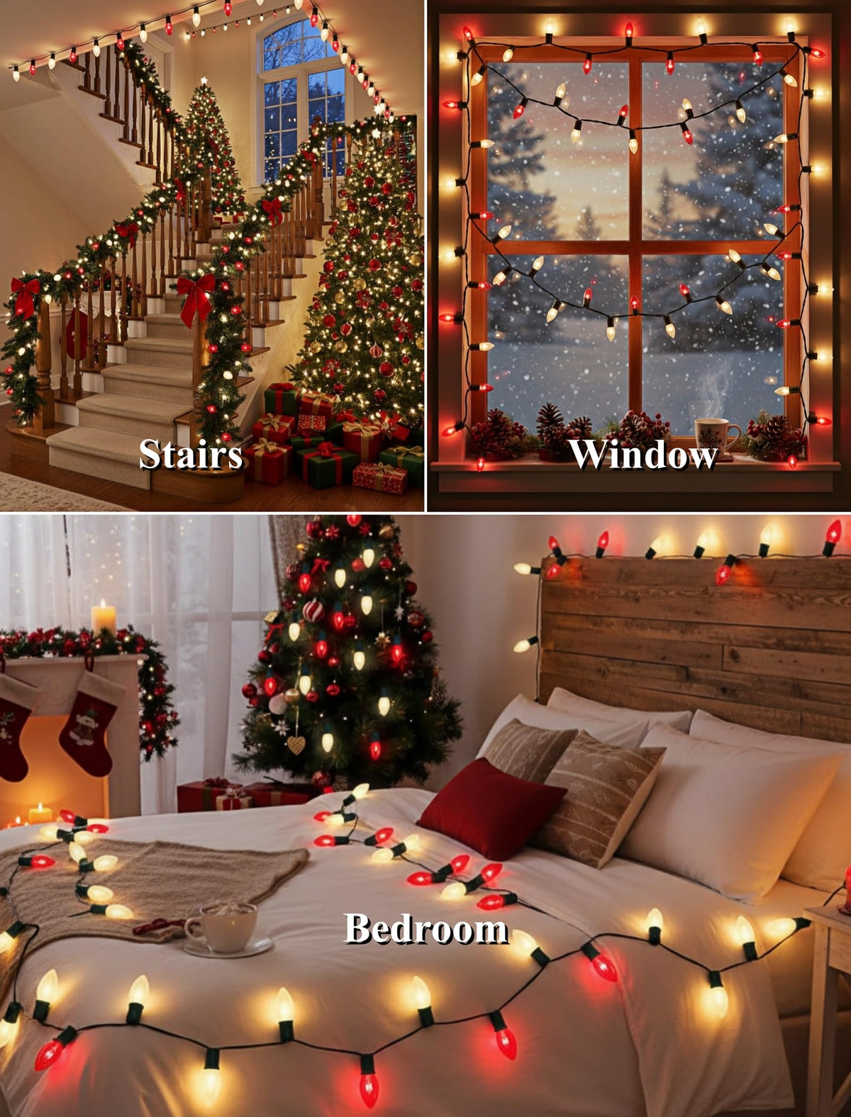 Pallerina 25ft C9 Red and White Christmas Lights,Waterproof C9 Christmas String Lights with 26 Red White Bulbs,Commercial Xmas Lights Outdoor for Garden House Xmas Garland Tree Decorations
