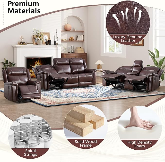 ANJ Premium Genuine Manual Reclining Sofa Set