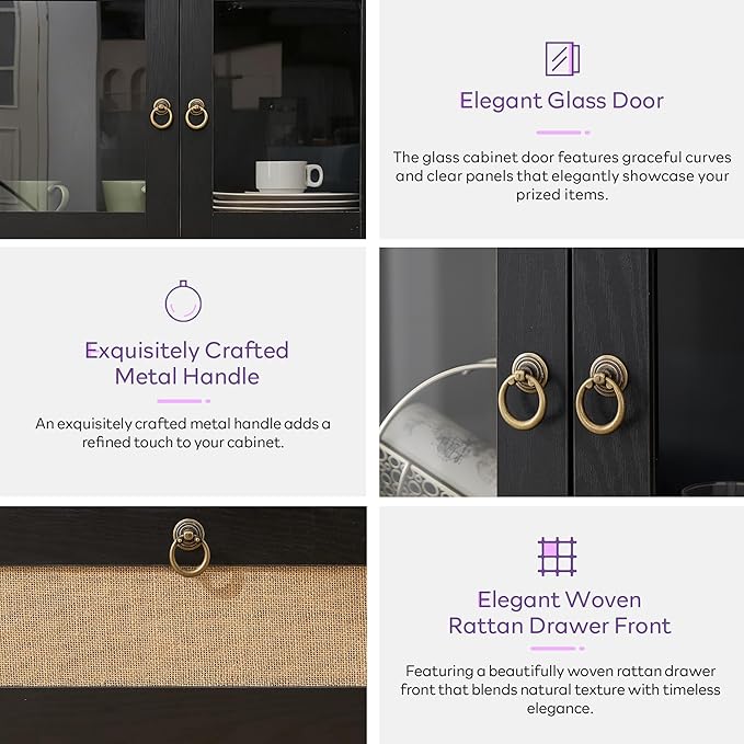 TYBOATLE 75'' Tall Arched Cabinet w/Accessible Storage Area, China Cabinet