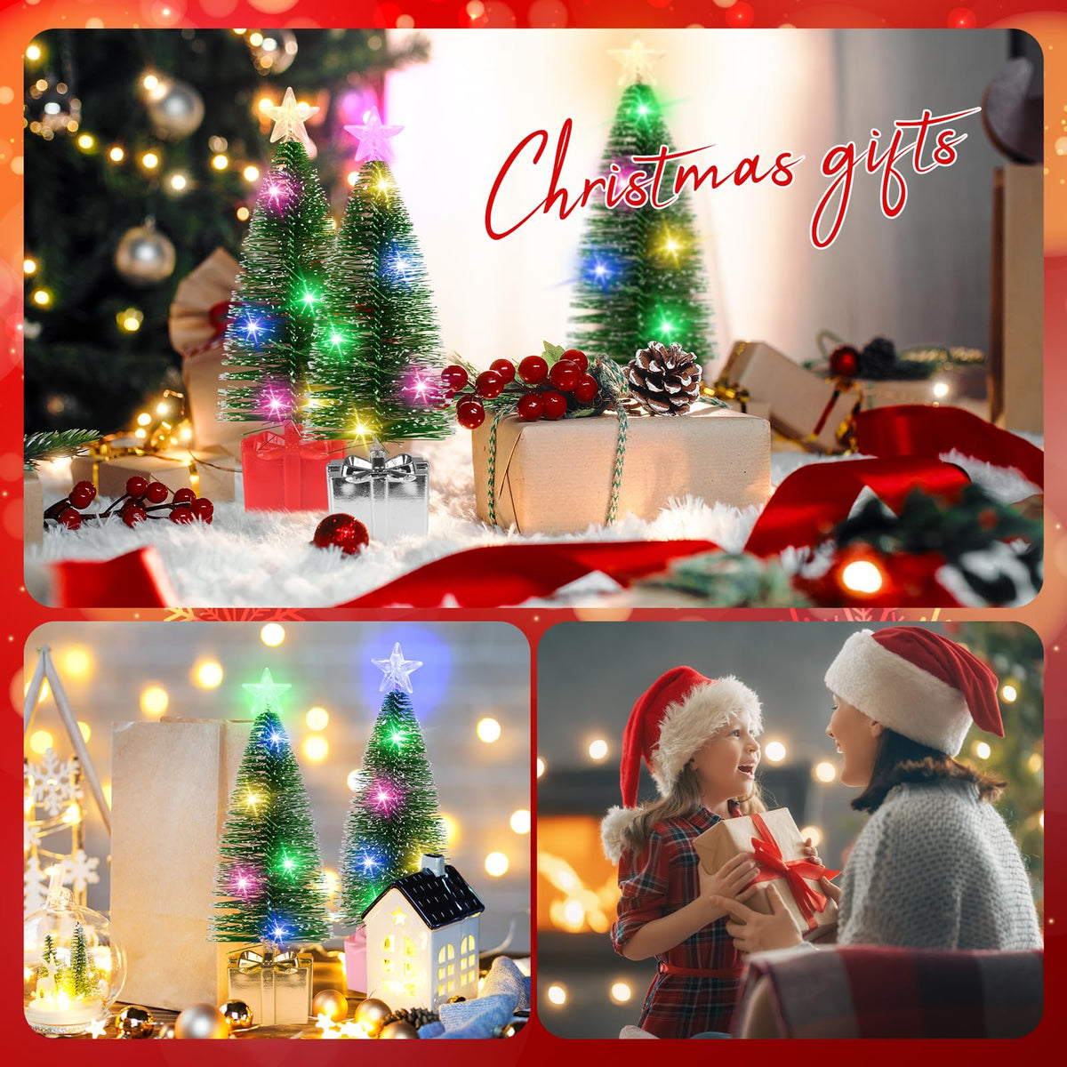 Mini Christmas Tree with Lights, 4 Pack Tabletop Christmas Tree with LED Lights for Indoor Christmas Decorations Holiday Party Ornagment, Christmas Centerpieces for Tables New Year Decoration(4)
