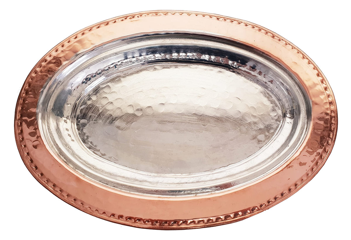 DLK - Handmade Pure Copper Serving Plate - Iskender Kebab Plate - Turkish Kebab presentation - Oval Copper Plate 12 inch (31cm)