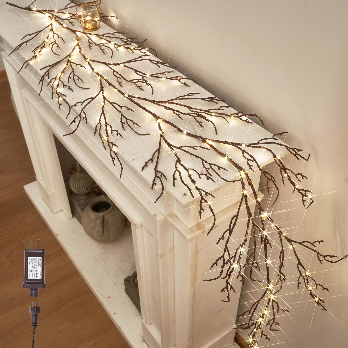 LITBLOOM Brown 6FT 120 LED Fairy Lights Plug in Willow Vine Garland for Indoor Outdoor Home Fireplace Wall Christmas Decoration