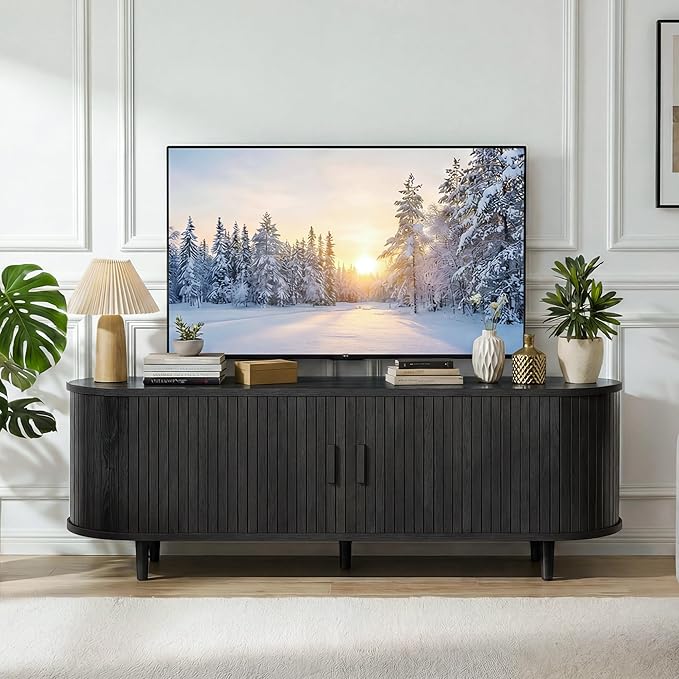 58" Mid Century Modern TV Stand, Wood TV Consoles