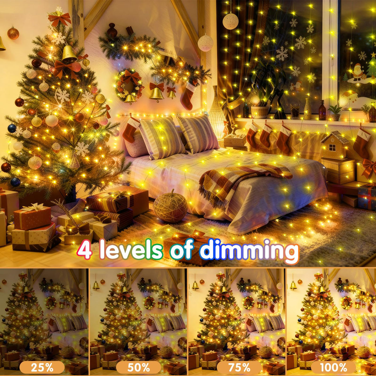 KNONEW 203FT Outdoor Christmas Fairy Lights Plug in,600 LED String Lights Outdoor Waterproof 8 Modes Memory Times for Wedding Bedroom Walls Garden Trees Decoration(Warm White)