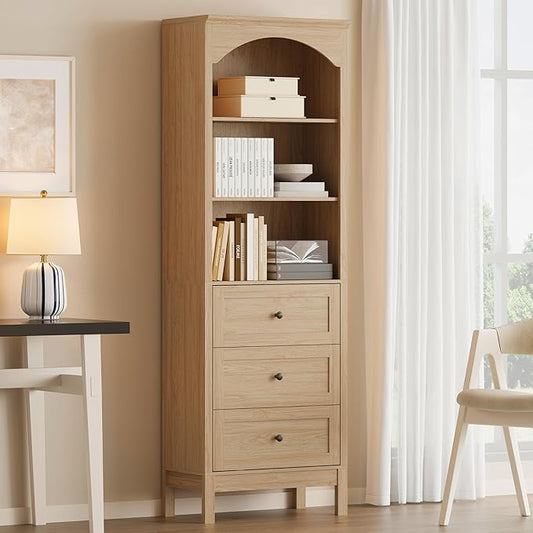 Bookshelf with Drawers, Floor Standing Display Storage Cabinet