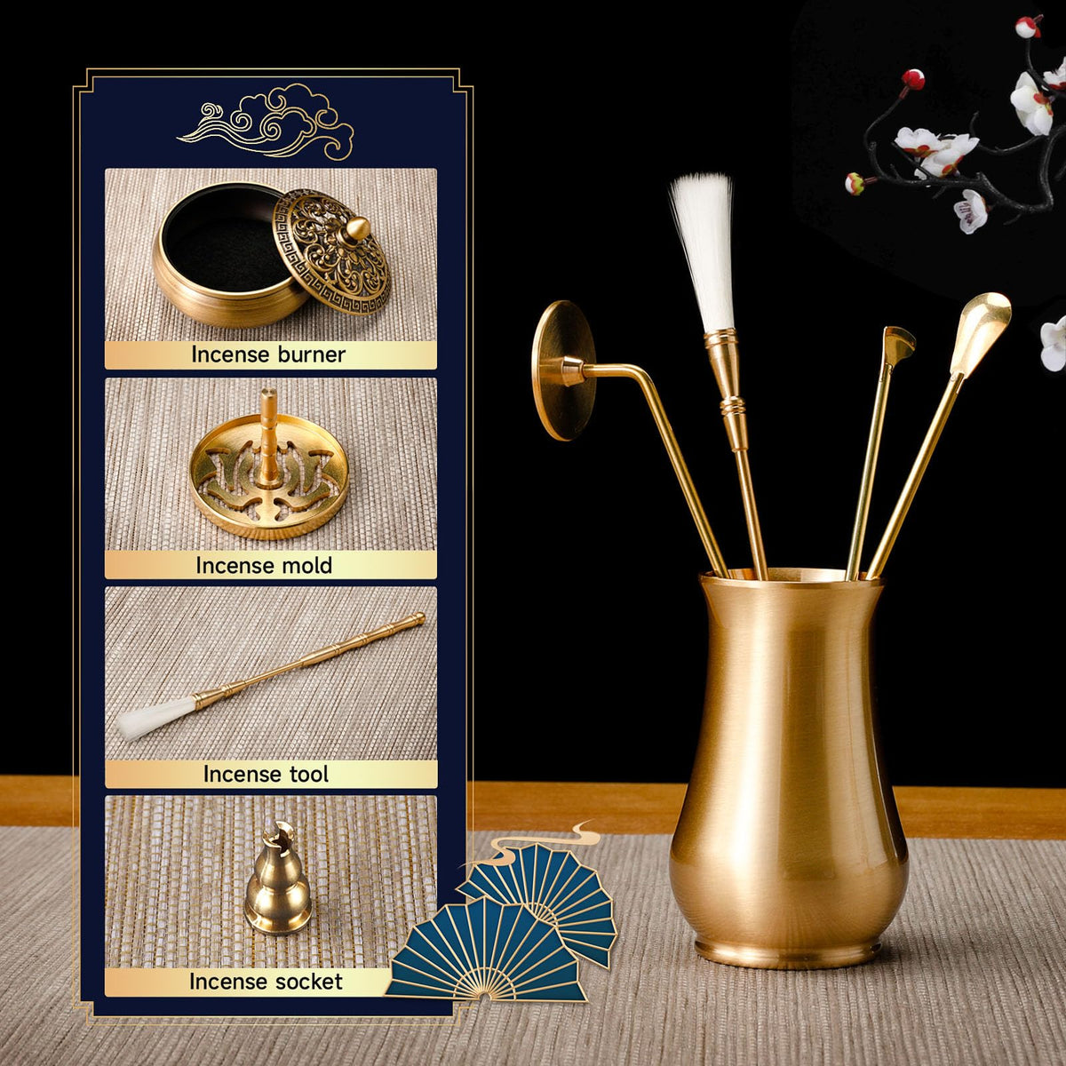 RE RELIURE Chinese Incense Burner Kit with Incense Powder & Charcoal | All-in-One Agarwood/Sandalwood Set for Meditation, Yoga, Home | Premium Spiritual Relaxation Gift
