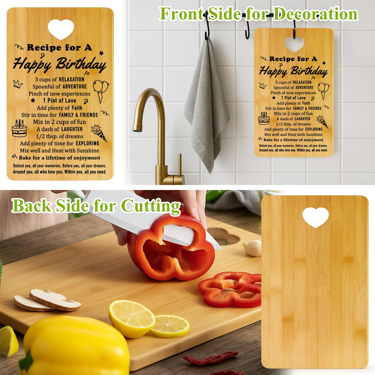Unique Birthday Gift Decorative Bamboo Cutting Board Decor Kitchen Gifts for Friend Sister Kitchen Wood Gift Christmas Cheese Serving Boards Xmas Presents