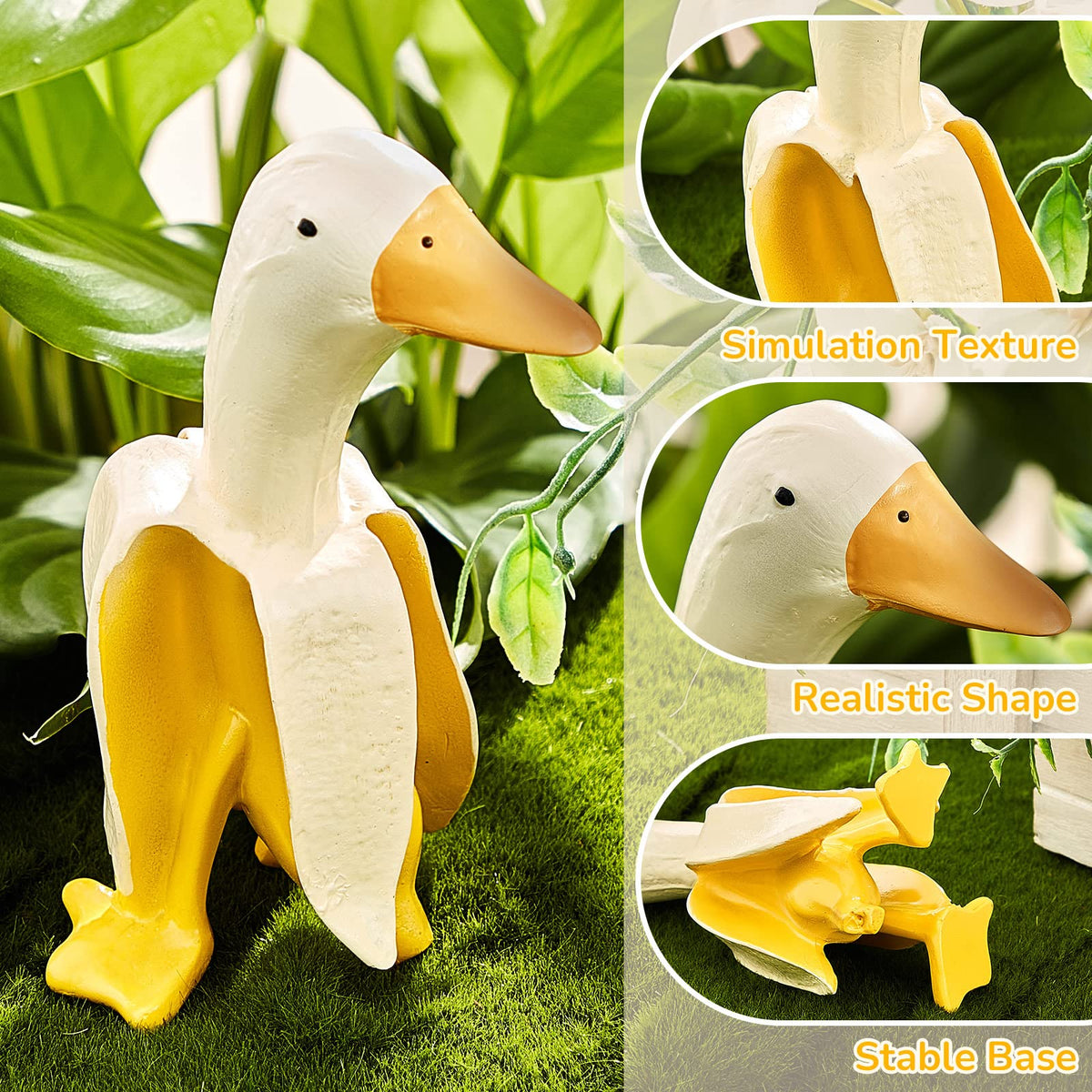 Meooeck 2 Pcs Banana Duck Statue 5.56" Small Garden Decor Resin Sculpture Ornament Creative Yellow White Figurine Funny Gift for Christmas Birthday Indoor Outdoor Yard Lawn Home Office Decorations