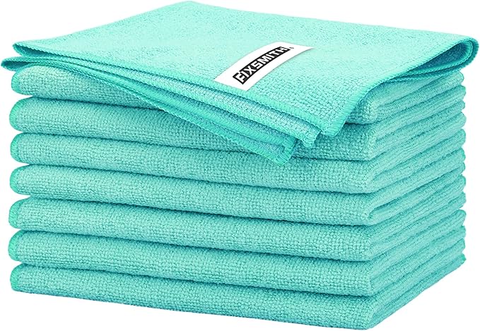 FIXSMITH Turquoise Microfiber Cleaning Cloth -Pack of 8, Highly Absorbent