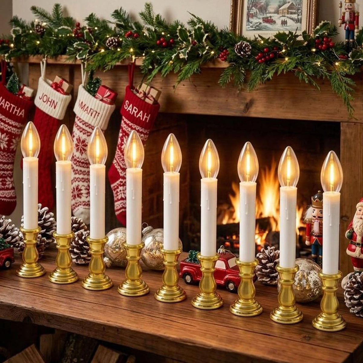 10 Pack Flameless Window Candles with Timer (6H/18H), Christmas Warm White LED Candlesticks, Gold Base & Suction Cups, Battery Operated Window Lights for Indoor Home, Wedding, Party & Holiday Décor