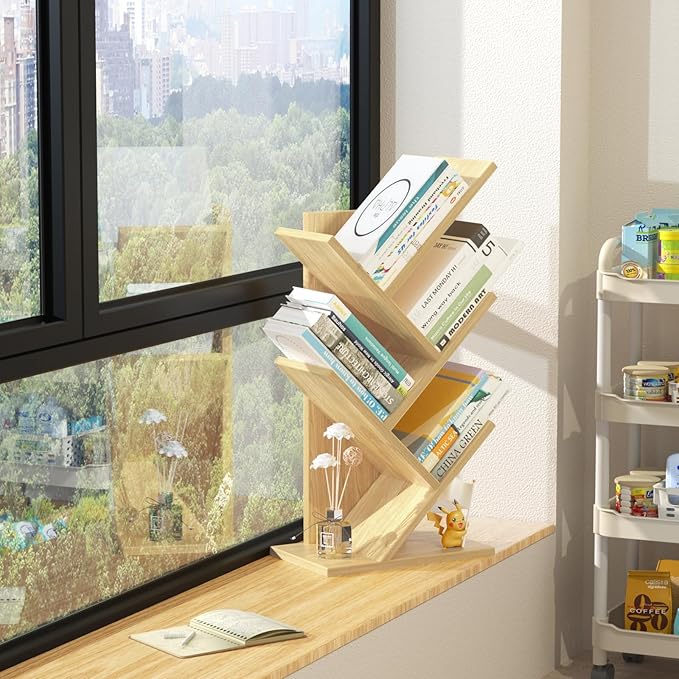 SHEEPAM 5 Tier Tree Book Shelf, Small Desktop Bookshelf