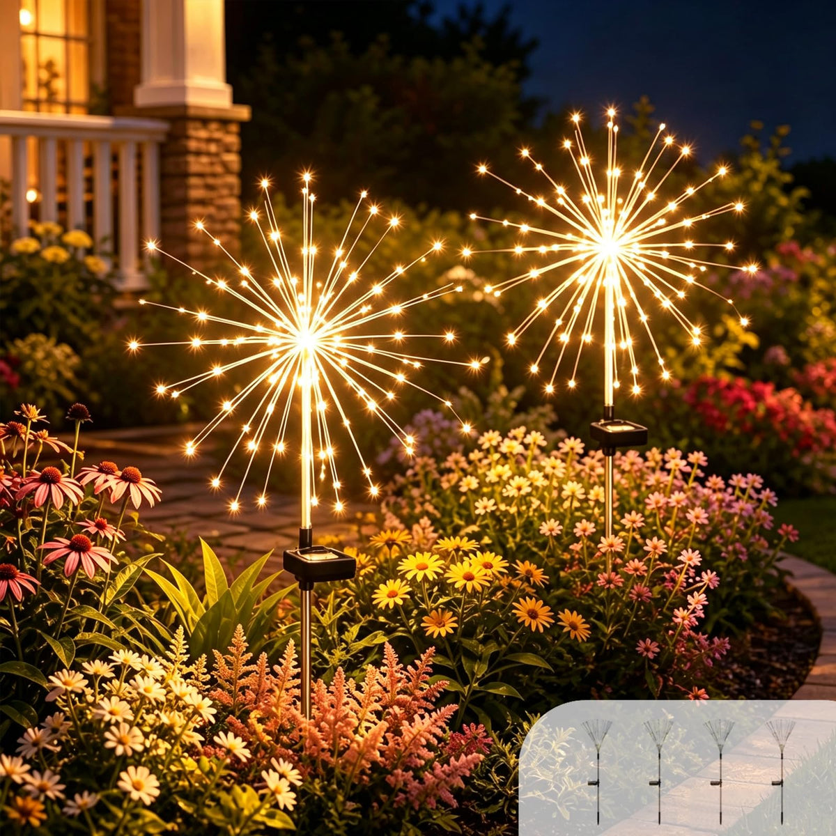 Galavasen Solar Fireworks Lights for Outside, 150 LED Firework Solar Lights Outdoor Waterproof,Garden Fairy Twinkling Tree Stake for Yard Patio Pathway Wedding Christmas Diwali Decor 4 Pack Warm White