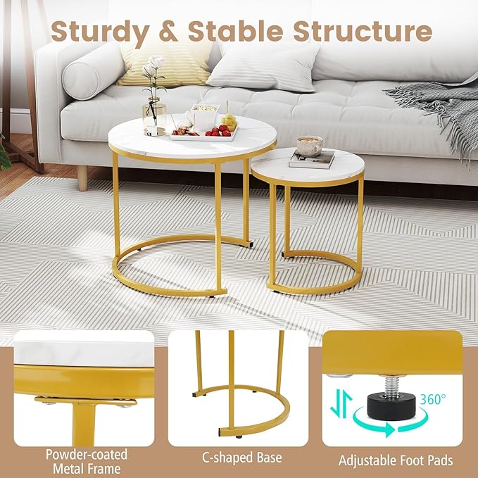 Giantex Nesting Coffee Table Set of 2, Round Stacking Side Tables