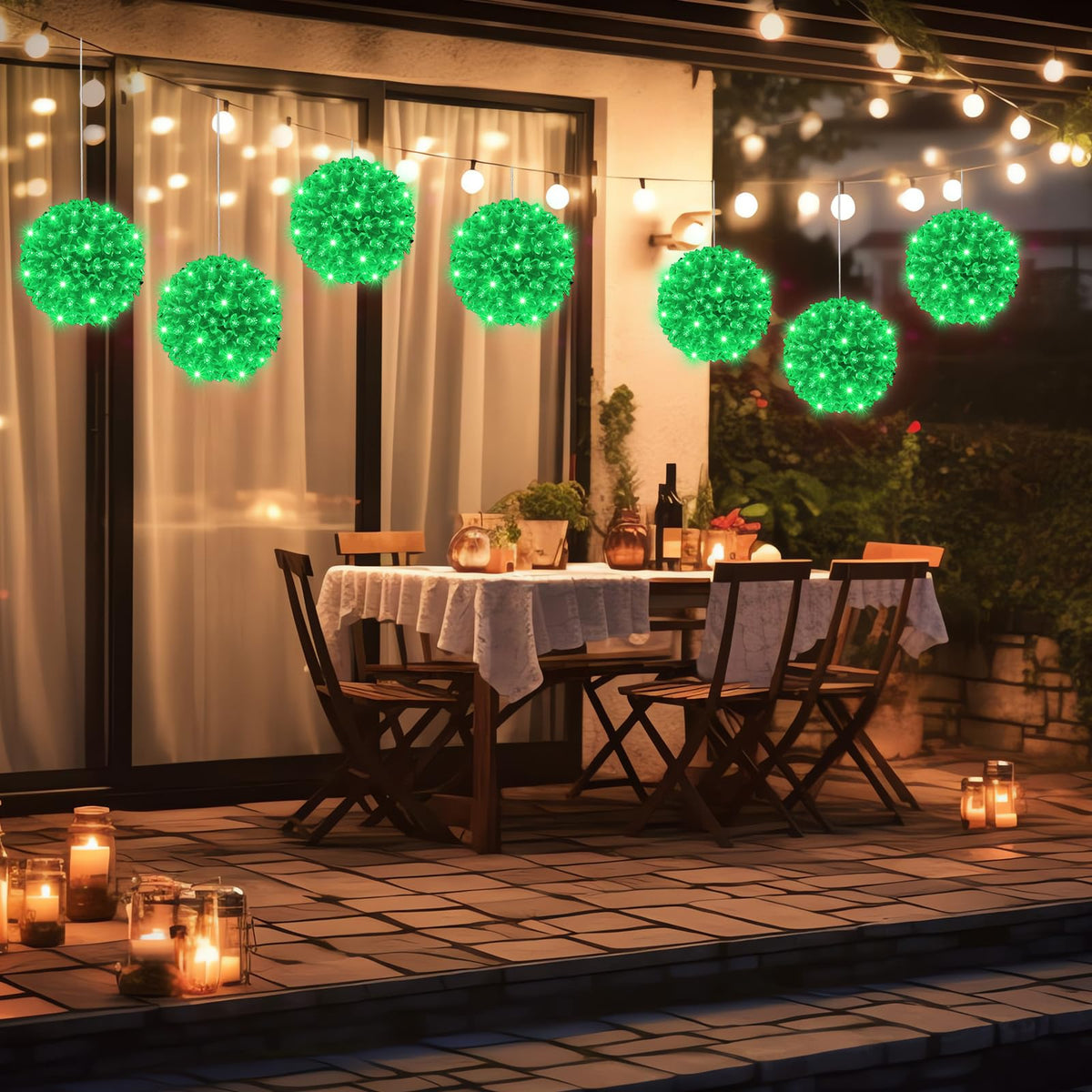 Baquler 6 Pcs Christmas Starlight Sphere 5.5 Inch Window Lights Hanging Outdoor Lights With 100 Bulbs for Wedding Christmas Decoration (Green)