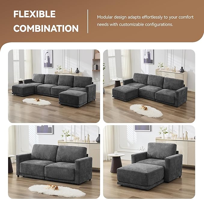110.6" L Shaped Sectional Sofa, Modular Cloud Deep Seat Couch