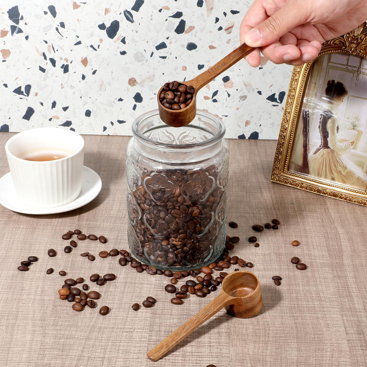 8 Pcs Wooden Measuring Scoops, 15ml/1Tbsp Wooden Scoops for Canister Jars, Acacia Wood Coffee Ground Measure Scoop Set, Kitchen Accessories for Coffee Beans Tea Sugar Bath Salt Washing Powder