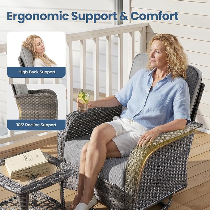 Outdoor Swivel Rocker Patio Chairs, 3 Piece Patio Furniture Set